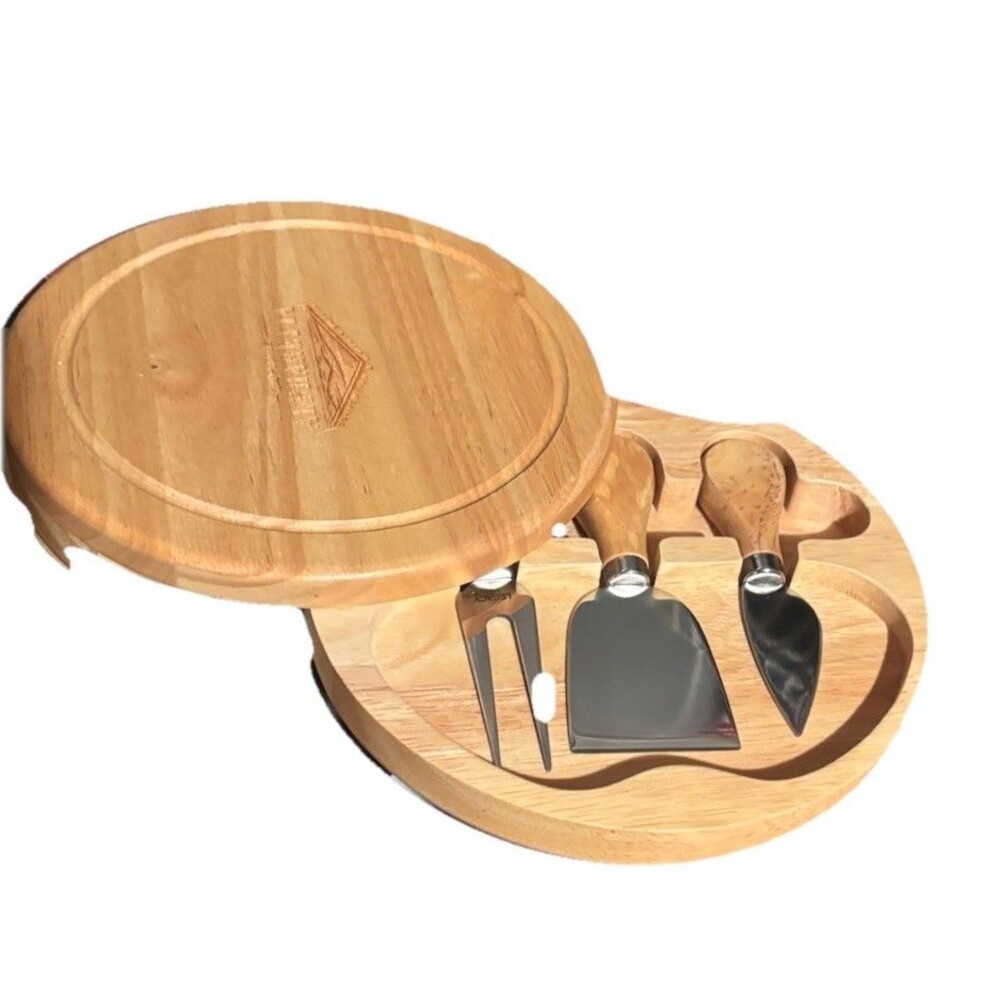 Picnic Time Cheese Knives & Spreaders Set with Light Brown Wood Board
